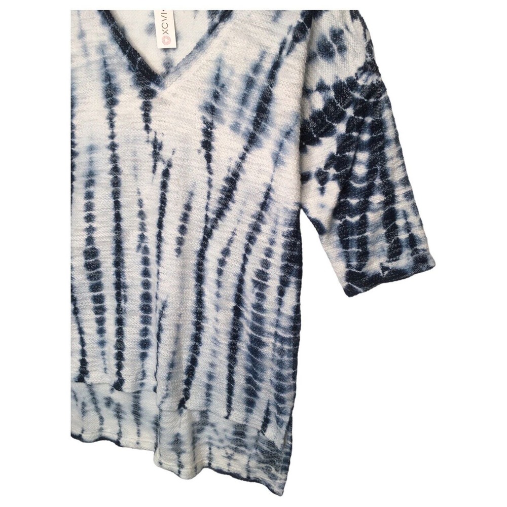 New XCVI Top Womens L Tie Dye Tunic Boho V Neck Short Sleeve Textured Knit Blue - Picture 10 of 14